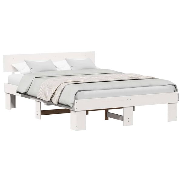 vidaXL Cadru de pat cu headboard Alb 140 x 200 cm Lemn de pin masiv