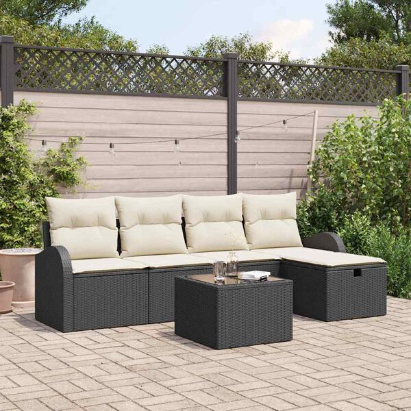 vidaXL Set de canapele pentru grădină cu pernă 6 pcs Negru Rattan poli