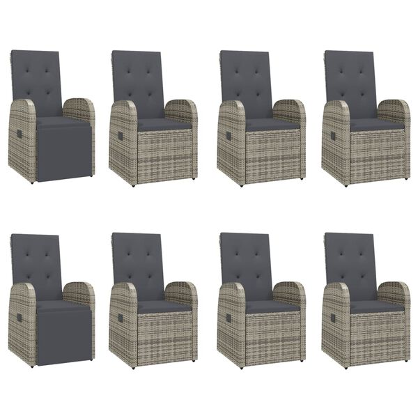 vidaXL Set mobilier grădină cu perne, 9 piese, gri, poliratan