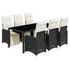 vidaXL Set bistro de grădină, 7 piese, cu perne, negru, poliratan