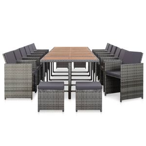 vidaXL Set mobilier de exterior cu perne, 17 piese, gri, poliratan