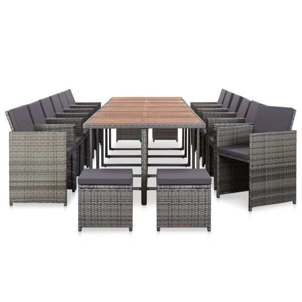 vidaXL Set mobilier de exterior cu perne, 17 piese, gri, poliratan