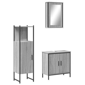 vidaXL Set mobilier de baie, 3 piese, gri sonoma, lemn prelucrat