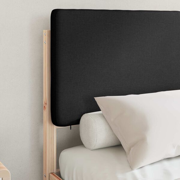 vidaXL Cadru de pat cu tăblie tapițată cu headboard Negru 135 x 190 cm