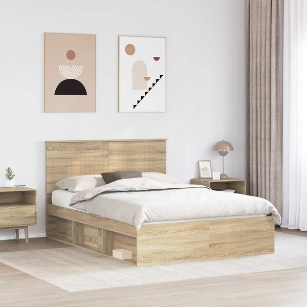 vidaXL Cadru de pat cu headboard Sonoma 140 x 190 cm Lemn de pin masiv