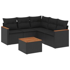 vidaXL Set mobilier de grădină cu perne, 6 piese, negru, poliratan