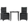 vidaXL Set mobilier de grădină cu perne, 3 piese, negru, poliratan