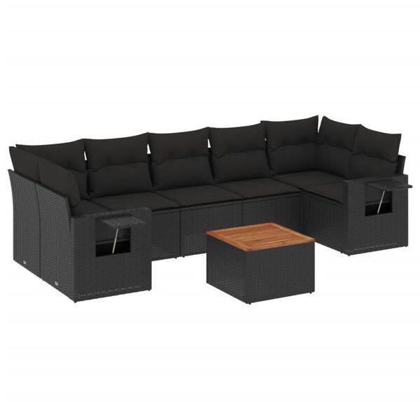 vidaXL Set mobilier de grădină cu perne, 8 piese, negru, poliratan