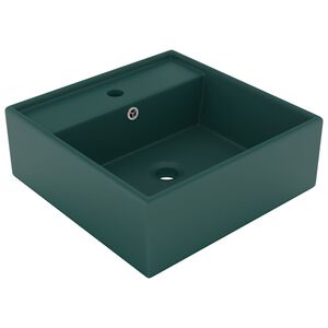 vidaXL Chiuvetă lux preaplin verde &icirc;nchis mat 41x41 cm ceramică pătrat