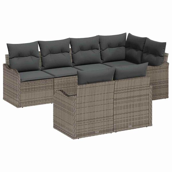 vidaXL Set de canapele pentru grădină cu pernă 7 pcs Gri Rattan poli