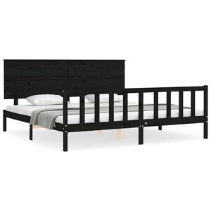 vidaXL Cadru pat cu tăblie 200x200 cm, negru, lemn masiv