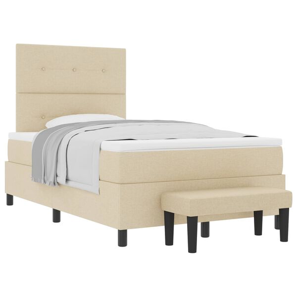 vidaXL Pat cu arcuri cu saltea cu headboard Crem 120 x 190 cm țesătură