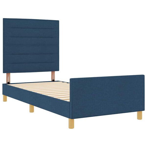 vidaXL Cadru de pat cu headboard albastru 90 x 200 cm țesătură