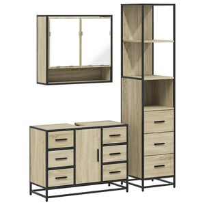 vidaXL Set mobilier de baie, 3 piese, stejar sonoma, lemn prelucrat