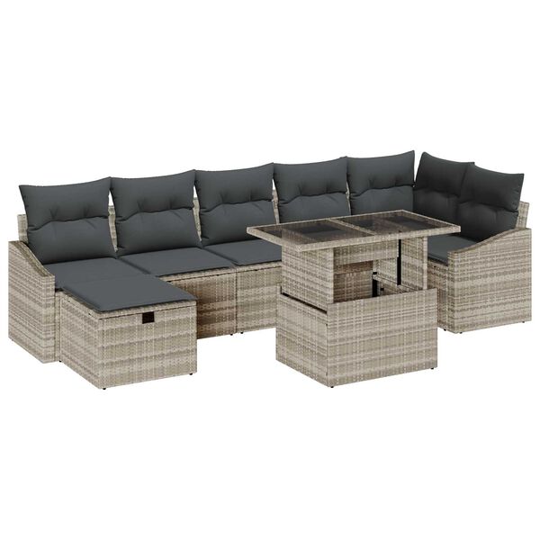 vidaXL Set de canapele pentru grădină 8 pcs Gri deschis Rattan poli