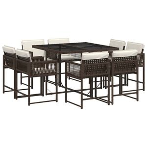 vidaXL Set mobilier de grădină cu perne, 9 piese, maro, poliratan