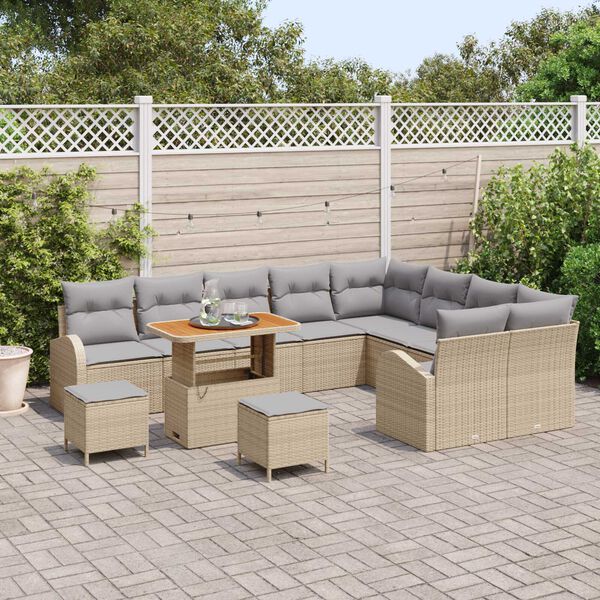 vidaXL Set de canapele pentru grădină cu pernă 12 pcs Bej Rattan poli
