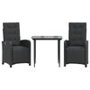 vidaXL Set bistro cu perne, 3 piese, negru, poliratan