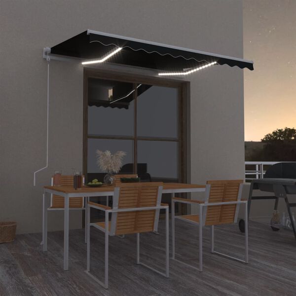 vidaXL Copertină retractabilă senzor v&acirc;nt & LED, antracit, 300x250 cm