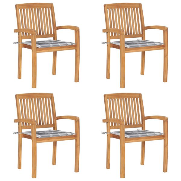 vidaXL Scaune grădină stivuibile cu perne, 4 buc, lemn masiv tec