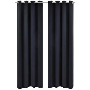 Draperii opace cu inele metalice, 2 buc., negru, 135 x 245 cm