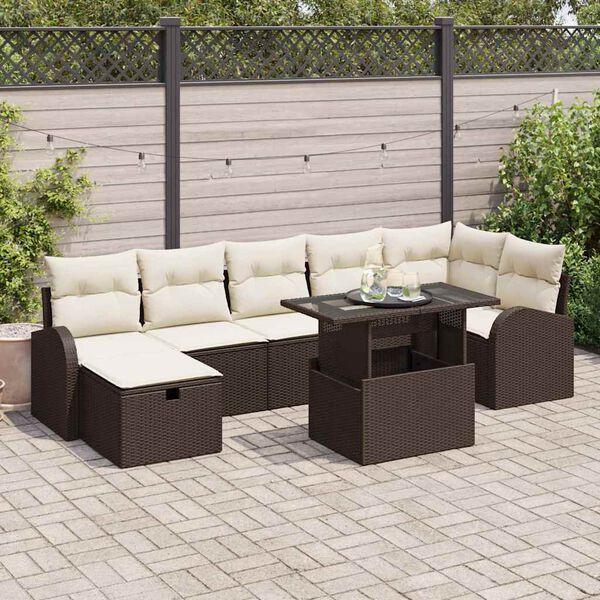 vidaXL Set de canapele pentru grădină cu pernă 8 pcs Maro Rattan poli