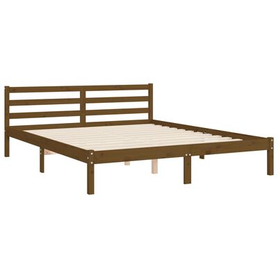 vidaXL Cadru de pat cu tăblie, maro miere, king size, lemn masiv