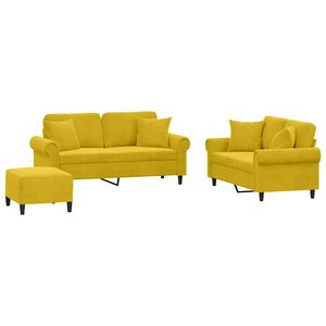 vidaXL Set de canapele cu perne, 3 piese, galben, catifea