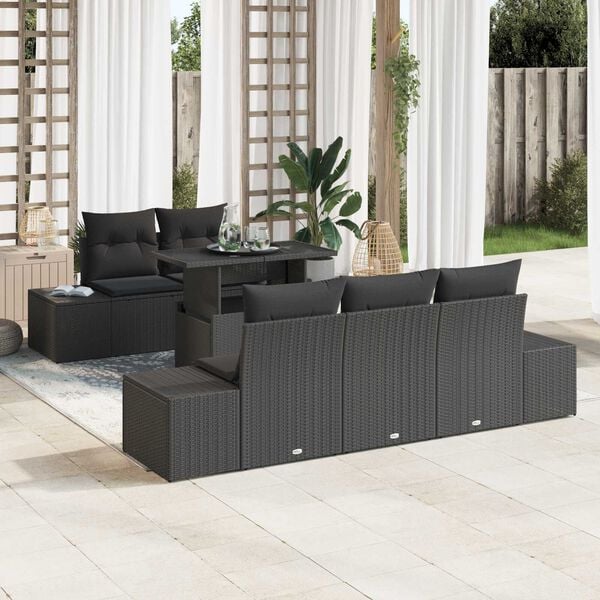 vidaXL Set de canapele pentru grădină cu pernă cu pernă 6 pcs Negru