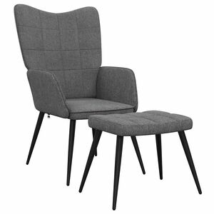 vidaXL Scaun de relaxare cu taburet, gri &icirc;nchis, textil