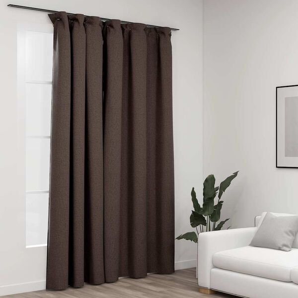 vidaXL Draperie opacă, aspect de in, gri taupe, 290x245 cm, cu c&acirc;rlige