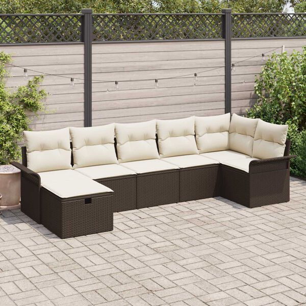 vidaXL Set de canapele pentru grădină cu pernă 7 pcs Maro Rattan poli