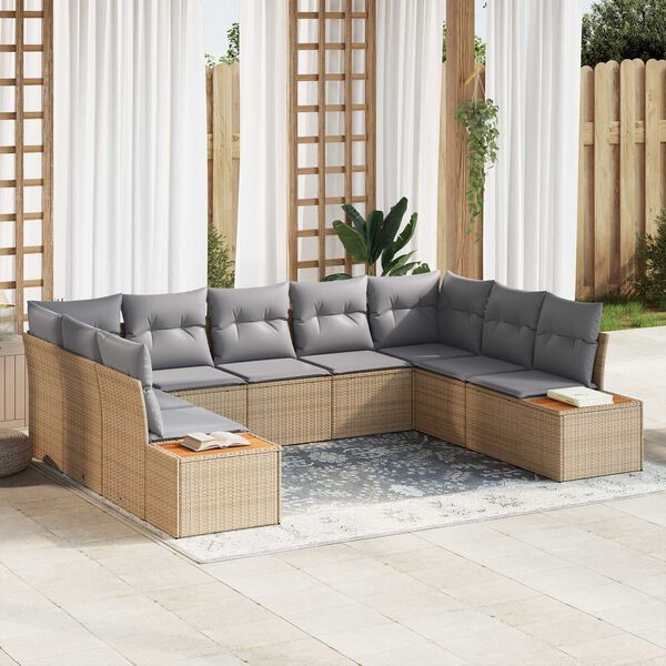 vidaXL Set de canapele pentru grădină cu pernă 9 pcs Bej Rattan poli