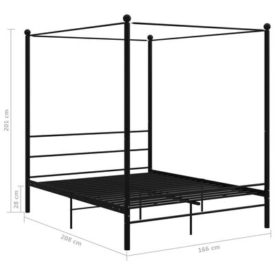 vidaXL Cadru de pat cu baldachin, negru, 160x200 cm, metal
