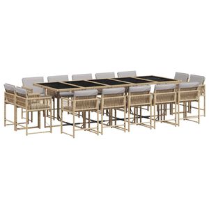 vidaXL Set mobilier grădină cu perne, 15 piese, bej combinat poliratan