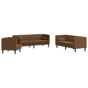 vidaXL Set canapele Chesterfield perne 3 piese maro piele &icirc;ntoarsă eco