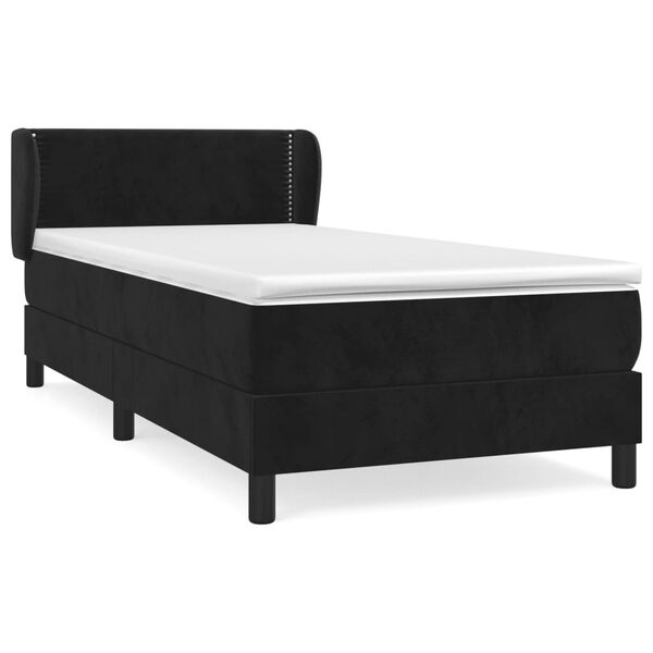 vidaXL Pat box spring cu saltea, negru, 90x190 cm, catifea