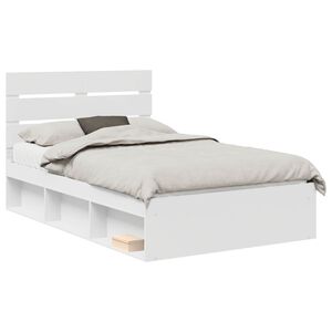 vidaXL Cadru de pat cu headboard Alb 135 x 190 cm Lemn de pin masiv