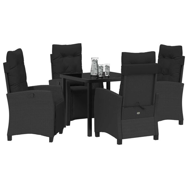 vidaXL Set de masă pentru grădină cu pernă 5 pcs Negru poliratan