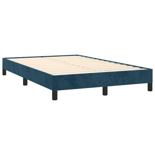 vidaXL Pat box spring cu saltea, albastru &icirc;nchis, 120x190 cm, catifea