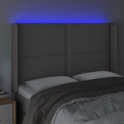 vidaXL Tăblie de pat cu LED, gri, 147x16x118/128 cm, piele ecologică