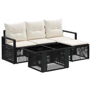 vidaXL Set de canapele pentru grădină 5 buc. Negru și Alb crem