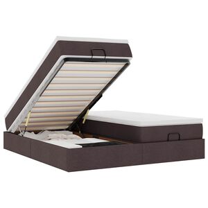 vidaXL Cadru de pat otoman cu saltele, țesătură maro &icirc;nchis 160x200 cm
