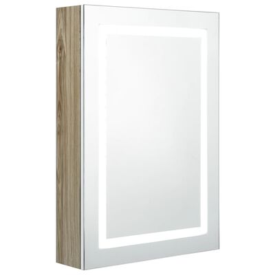 vidaXL Dulap de baie cu oglindă și LED, alb și stejar, 50x13x70 cm