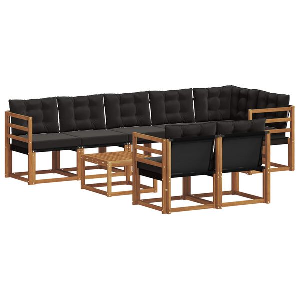 vidaXL Set de canapele de exterior cu pernă 9 pcs Natural și Negru