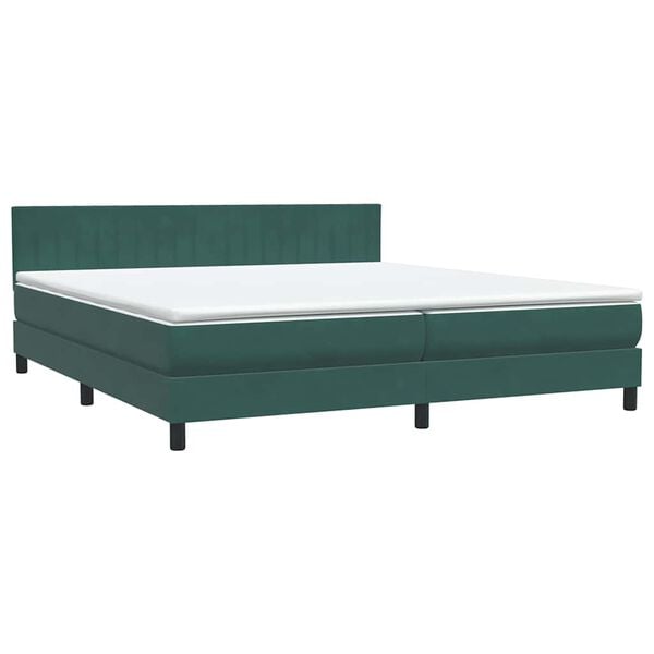 vidaXL Pat box spring cu saltea, verde &icirc;nchis, 180x220 cm, catifea