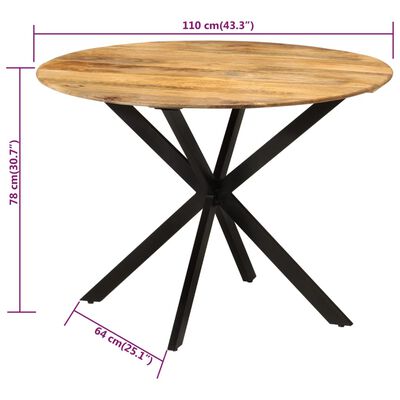 vidaXL Masă de bucătărie, Ø110x78 cm, lemn masiv de mango și oțel
