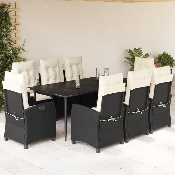 vidaXL Set mobilier de grădină cu perne, 9 piese, negru, poliratan