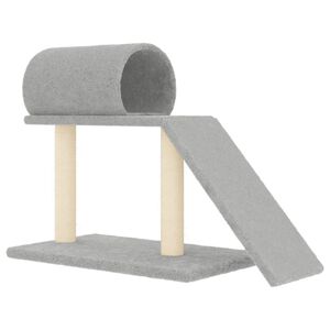 vidaXL St&acirc;lpi zg&acirc;riere pisici, cu tunel și scară, gri deschis, 55,5 cm