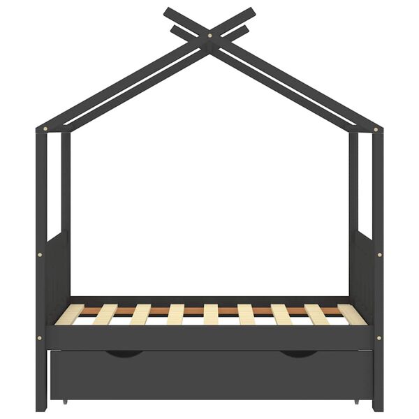 vidaXL Cadru pat copii cu sertar gri &icirc;nchis 70x140 cm lemn masiv pin